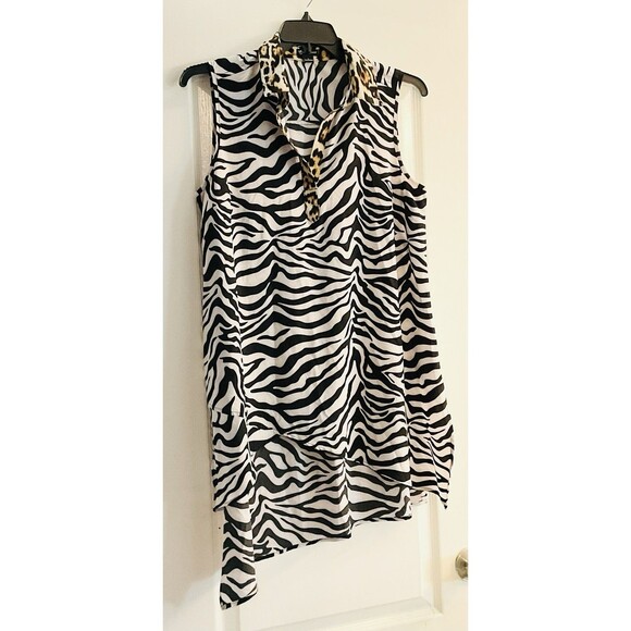 New Direction Women's Sleeveless Printed Woven Blouse Size L, Zip Zebra - Picture 1 of 8
